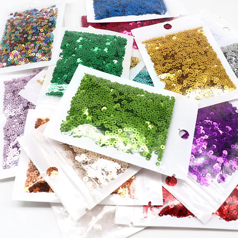 Description Picture 4 of item10g Pure Color Sequins Flat Round Pvc Loose Sequin Sequin Embroidery Craft Ladies Fabric Embroidery Accessories 3mm 4mm 5mm 6mm