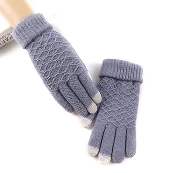 

Screen Gloves Women Kids Warm Winter Outing Cycling Knit Mittens Full Finger Guantes Female Crochet Mitt