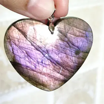 

Genuine Natural Purple Light Labradorite Women Men Pendant 48x42x8mm Love Heart Big Necklace Jewelry Fashion Rare Bead AAAAA