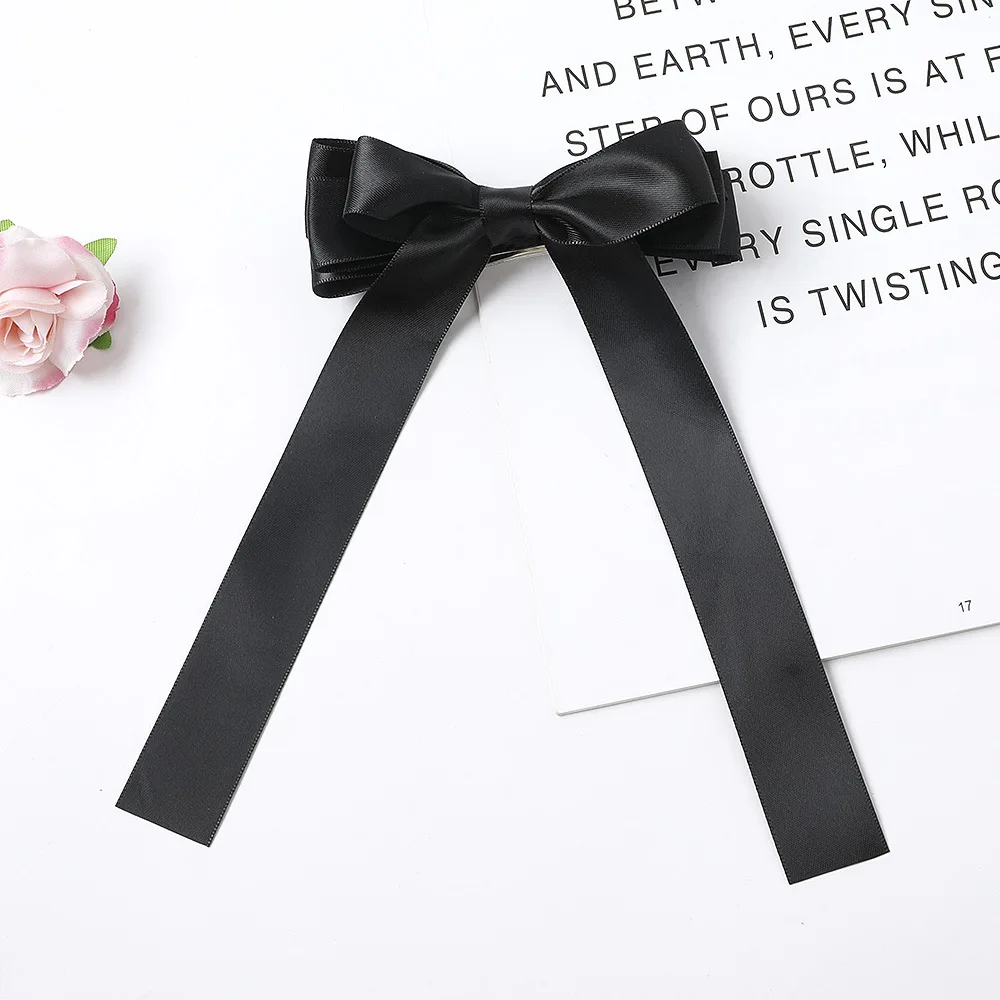 Fashion Satin Hairpin Double-sided Ribbon Streamer Bow Hair Clips Solid Color Spring Clip Barrettes Women Hair Accessories ladies head wraps Hair Accessories