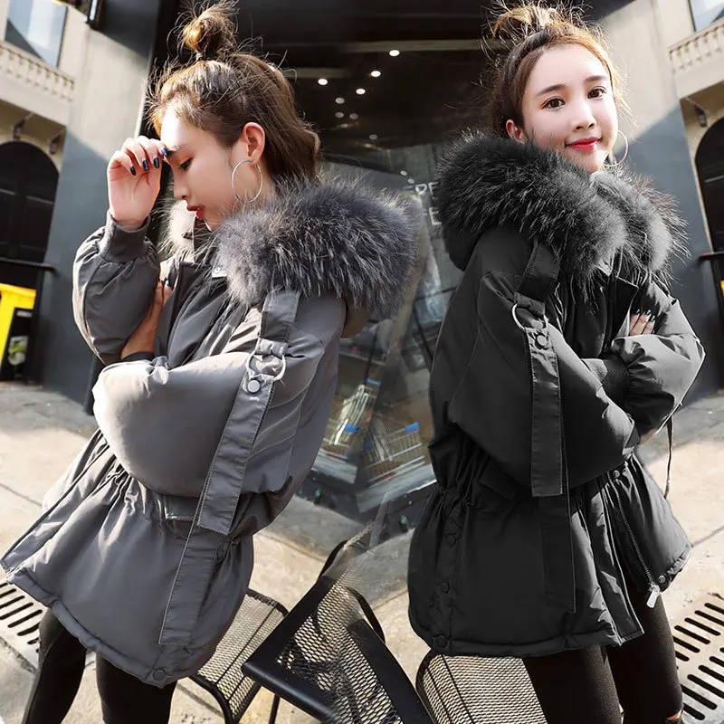 Large Fur Collar down Jacket Women's Short Winter New Style Korean-style Loose-Fit Waist Hugging Short-height Thick-Style F