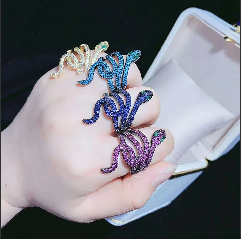 

4 шт., регулируемое кольцо в форме змеи, с фианитами