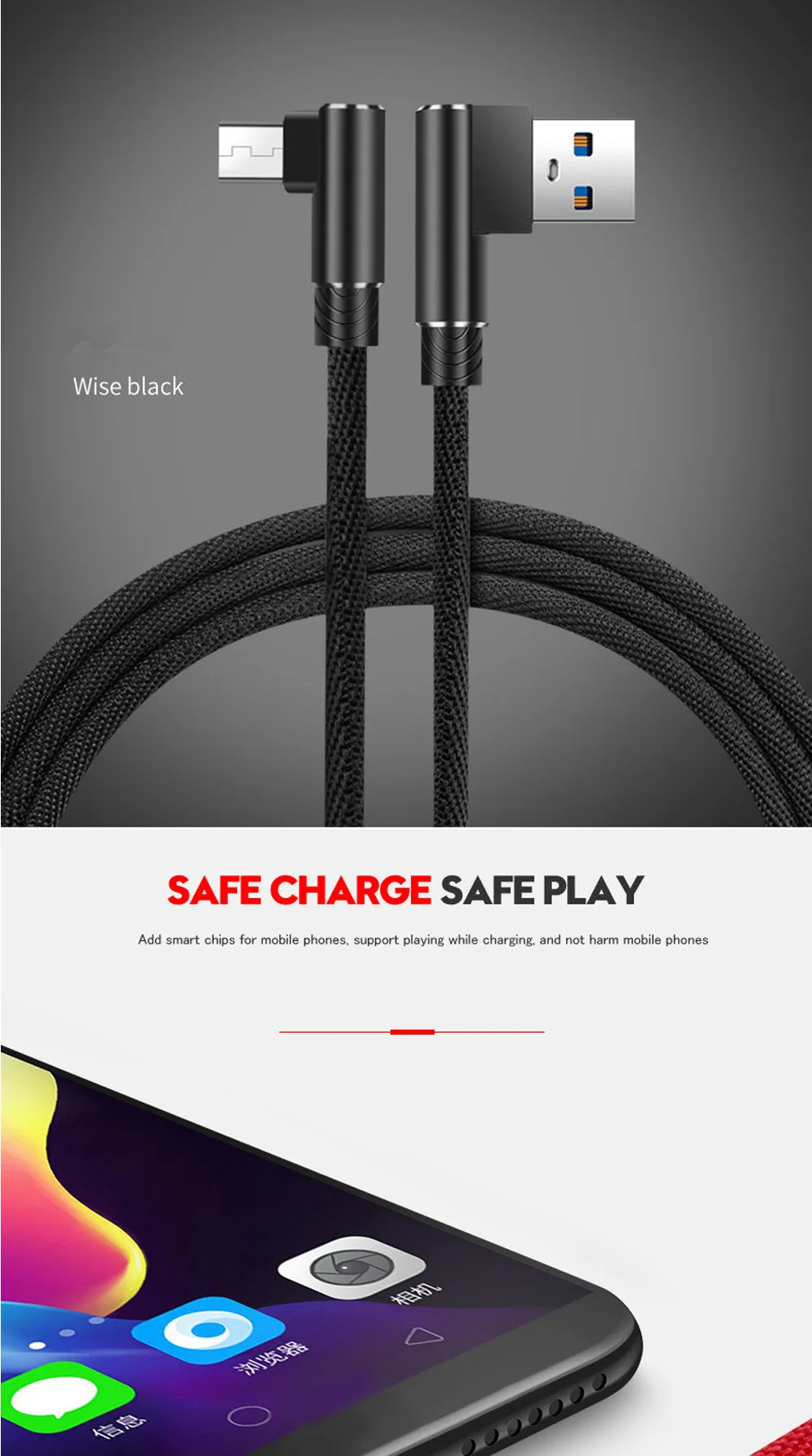 1 м 2 м 3 м 90 градусов локоть нейлон микро USB данных зарядное устройство быстрый кабель для samsung/sony/Xiaomi Android телефон происхождения длинный шнур зарядки