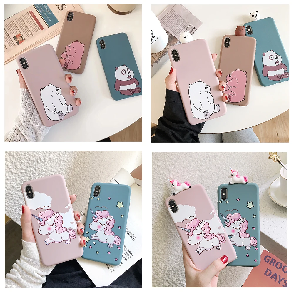 

Cute We Bare Bears Unicorn Toy Liquid Case For iPhone 6 6S 7 8 Plus 11 Pro X XS MAX XR Soft Phone Cases Holder Cover & Bracket