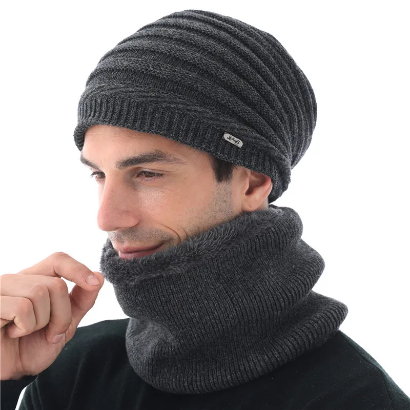 Winter Hat Neck Warmer Knitted Hat Scarf Set Fashion Warm Knit Skullies Beanies Balaclava Winter Hat For Men