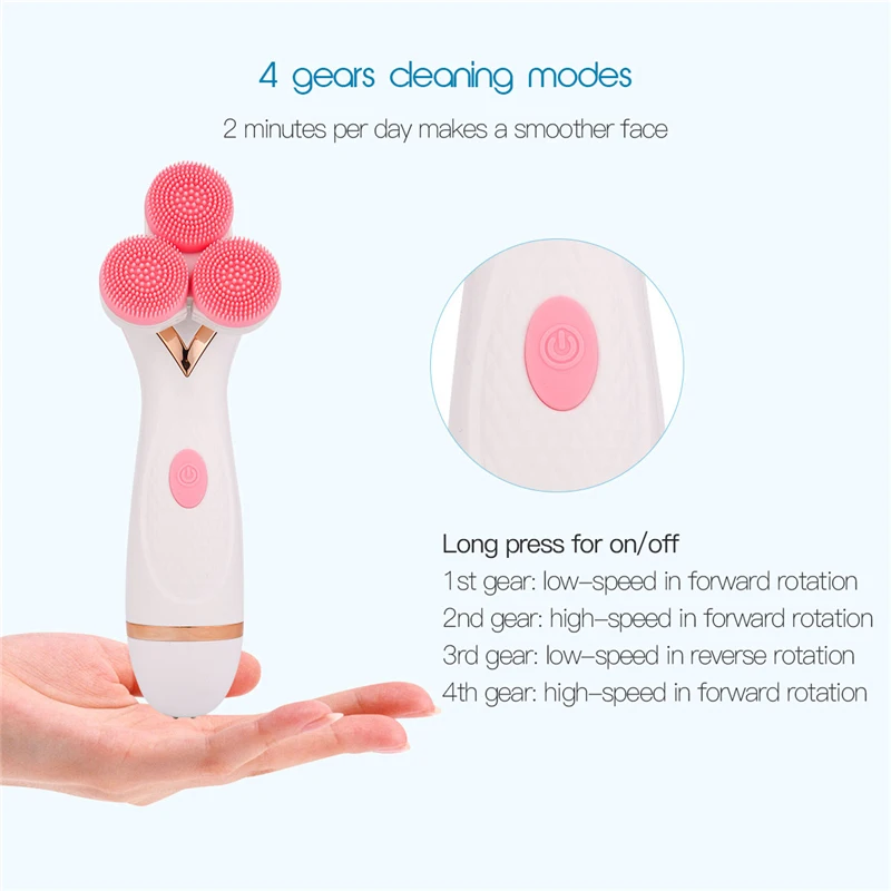  3In1 Rotation Electric Facial Cleansing Brush Massage Face Washing Machine Waterproof Silicone Deep