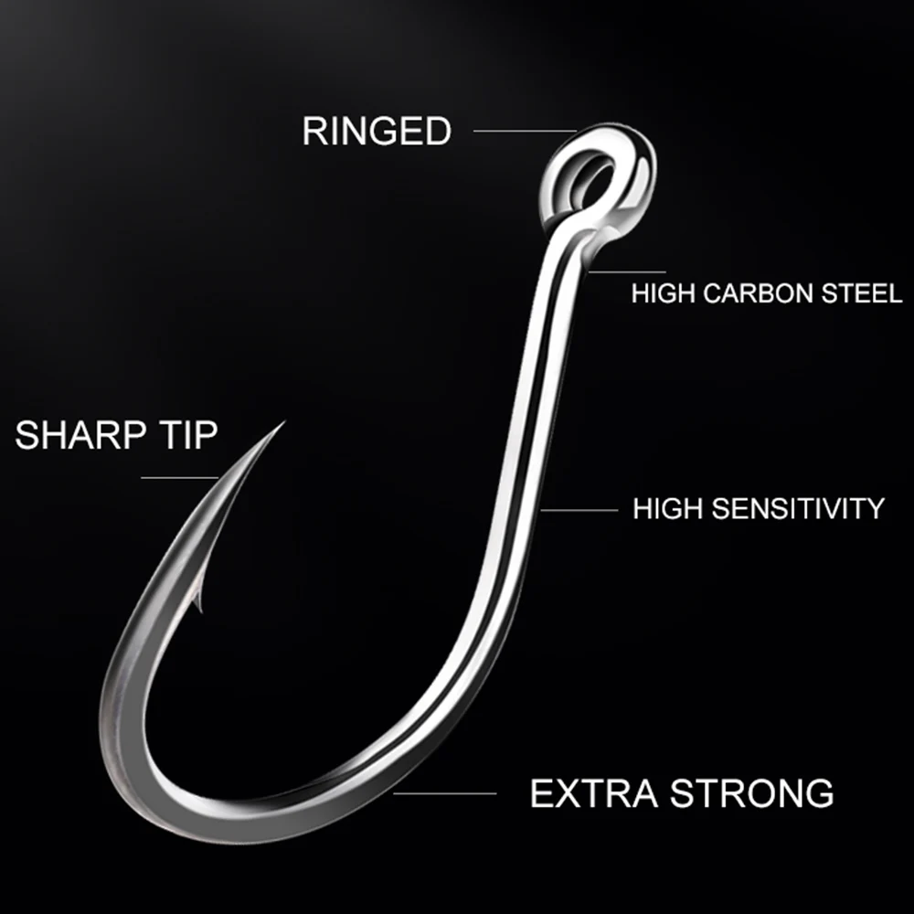 High Carbon Steel Fishing Hooks 50pcs 4 Sizes Super Strong Barbed Bait Tackle