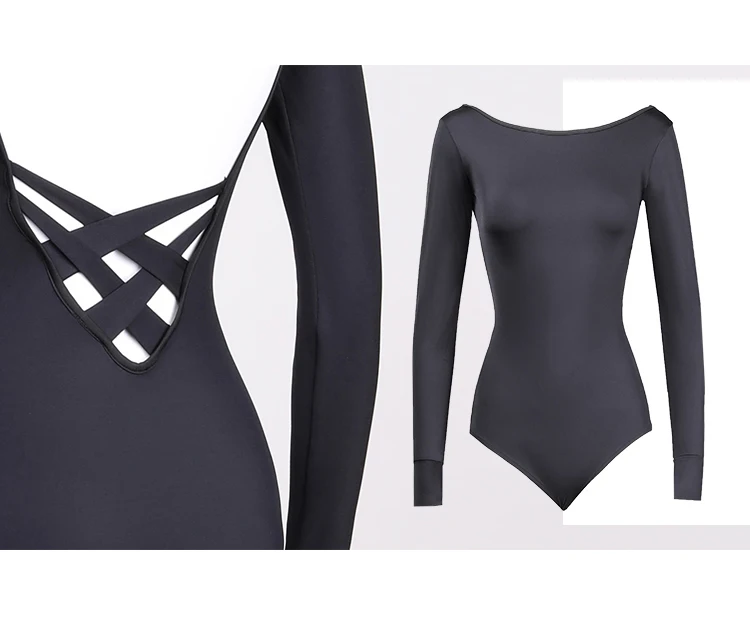 ZYM dance style NOIR Body Top#1983 женский костюм для латинских танцев с длинным рукавом, облегающий боди с открытой спиной и бюстгальтером