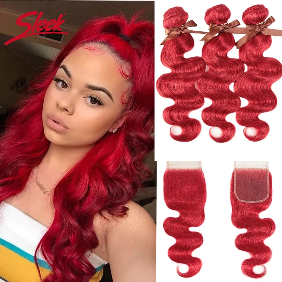 Sleek Mink Blonde Red Color Brazilian Body Wave Bundles With Closure Remy  Hair Weave Bunldes Hair Extension For Black Women