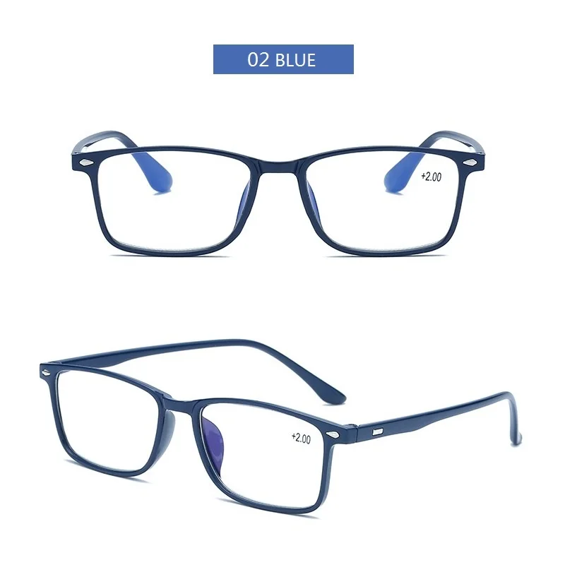 Ультралегкие Tr90 винтажные прямоугольные очки для чтения для мужчин и женщин, мужские и женские очки для дальнозоркости, диоптрия 1,0-4,0 - Цвет оправы: 02 BLUE