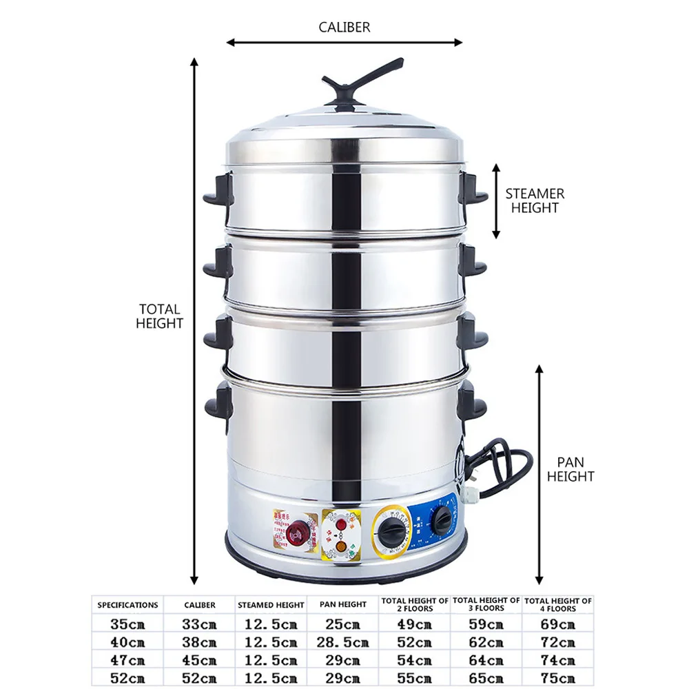 35CM Stainless Steel Large Capacity Electric Steamer Small Steamed Bun Steamer With Four Layers Dumplings Steam Oven 6