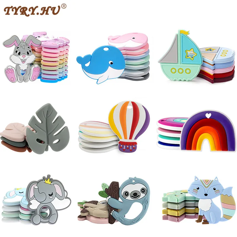 1PC Baby Silicone Teether Beads BPA Free Cartoon Rabbit Sailboat Pacifier Chain DIY Accessories Baby Molar Toys