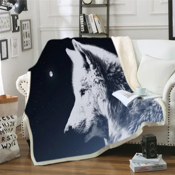 

Wolf Girl Furry Blanket Animal Wolves Plush Bedspread Galaxy Bed Blanket Blue Sherpa Blanket Koce