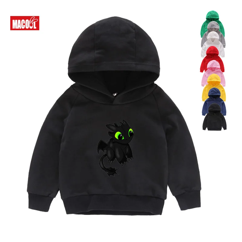 Hoodies black Детские зимние худи для мальчиков и девочек; толстовки с капюшоном; детские толстовки с капюшоном с принтом «Беззубик»; забавная повседневная одежда для малышей - Цвет: Hoodies black