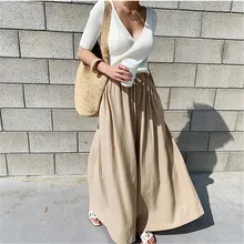 

2019 New Summer Autumn High Waist New Wide Leg Pants Women Long Pant Solid yellow Casual Korean Cotton Linen Trousers