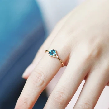 

Stackable Elegant Natural Blue Stone Engagement Ring Gold in Solid sv925 Vintage Three Stone Rings Anniversary Promise Ring