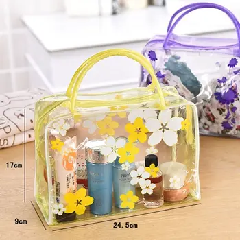 

PVC Organizing Floral-Print Transparent Wash Bag Bath Waterproof Plastic Makeup Bag Outdoor Travel Storage Bag