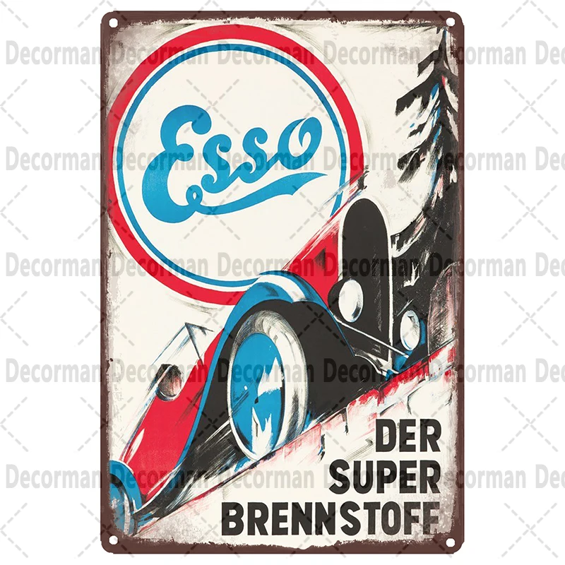 Plaque Tôle émaillée Esso Tiger Oil - 20x30 Cm - Déco Garage Rétro Station-service