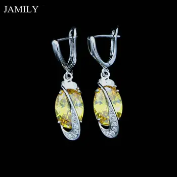 

Fashion Elegant 925 Sterling Silver Earrings Golden Yellow Cubic Zirconia Stone Bridal Dangle Jewelry Charm Decoration For Women