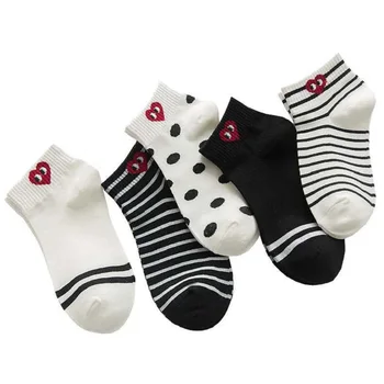 

Spring and summer cotton boat socks women's Japanese black and white striped socks Zhuji socks
