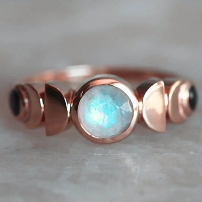 Moon Phase Ring Cycle Ladies Imitate Moonstone Crystal Retro Silver Color Celestial Jewelry | Украшения и аксессуары