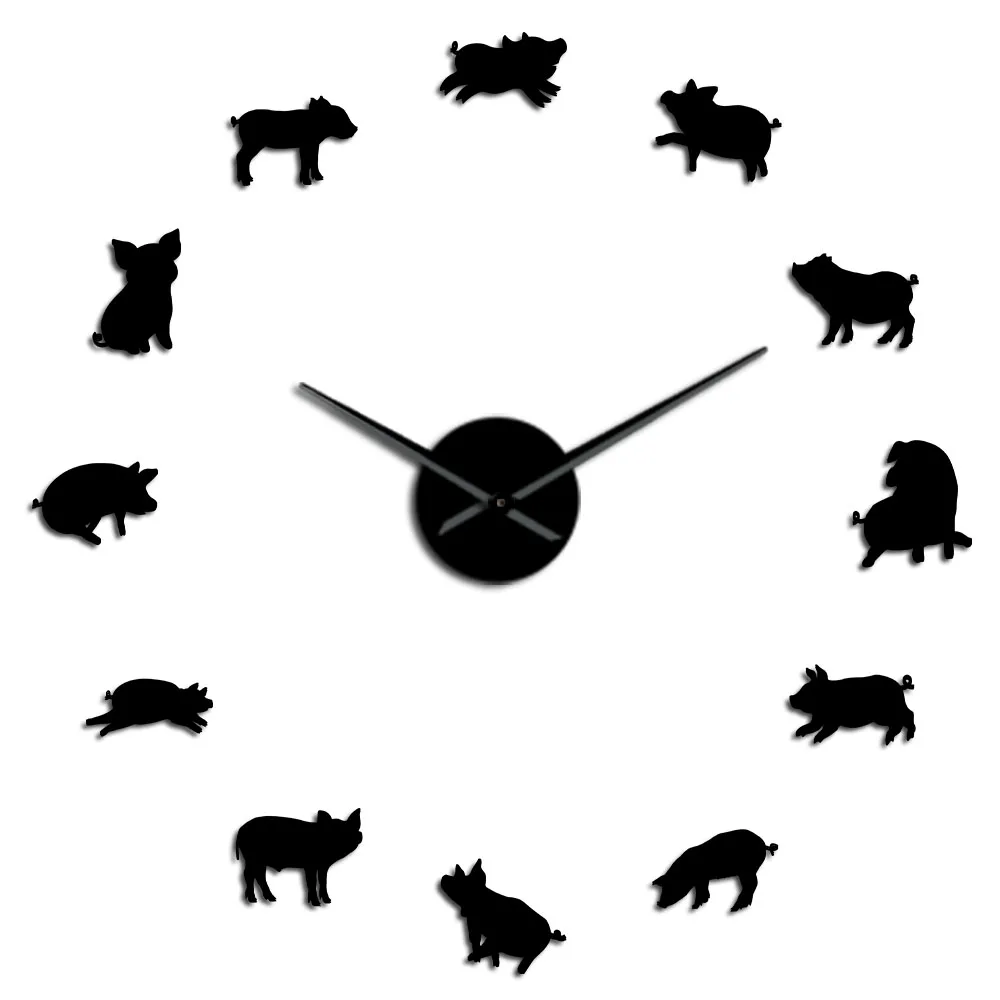 Black Милый поросенок мультфильм бесшумные механические настенные часы поросенок Современные настенные художественные Детские поросенки бескаркасные настенные часы детские комнаты детский Декор стен - Цвет: Black