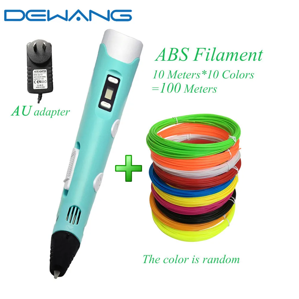 ABS-100M-BLUE-AU DEWANG, 3d ручка, волшебная ручка, рождественские подарки на день рождения, 3d Ручка для печати, ЖК-экран, PLA ABS, нити, печать, 3d КАЛЕМ, гаджет - Цвет: ABS-100M-BLUE-AU