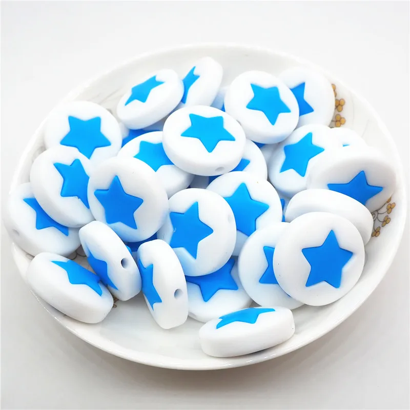 Chengkai 10 шт силиконовые бусины в форме звезды DIY детская погремушка пустышка украшения Прорезыватель для зубов игрушки изготовление 45 мм большая звезда бусины bpa бесплатно - Цвет: Sky Blue