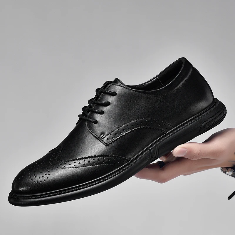 

High Quality New men Flats brogue Genuine Leather men Shoes outdoor Brand Oxfords Spring autumn men Business Shoes big size 47 4