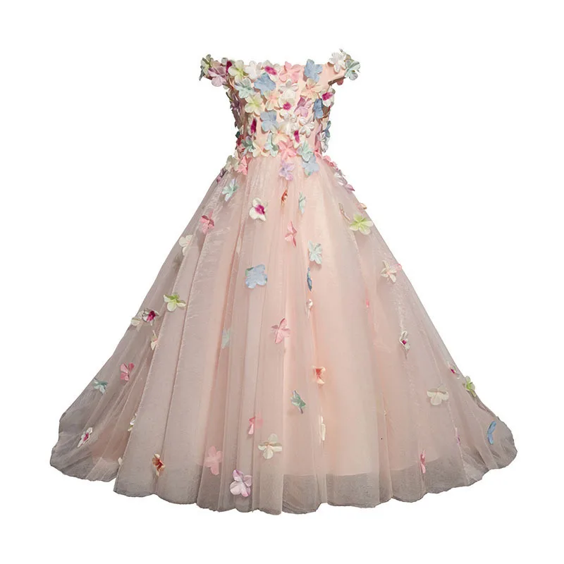 Kinder Bruidsjurk/платье для девочек с объемными цветами; вечерние платья для маскарада в пол; костюм для девочек; Enfant Mariage