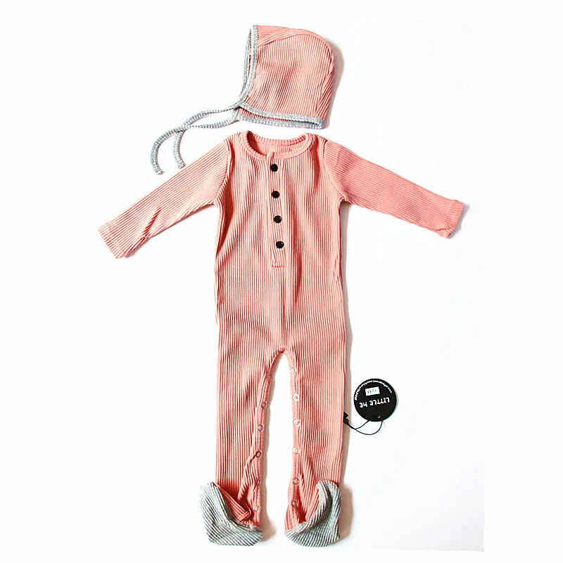 Новинка; осенняя одежда для малышей в рубчик; Детский комбинезон с чепчиком; Модная одежда - Цвет: pink
