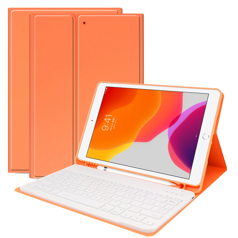 

English Bluetooth Keyboard For iPad 10.2 inch 2019 Keyboard with Flexible Silicone PU Leather Tablet Protective Case Pen Slot
