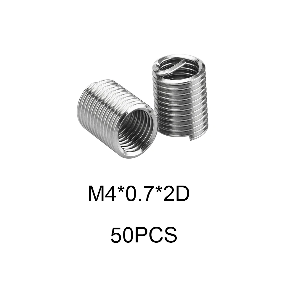 

50pcs M4*0.7*2D Silver Thread Repair Insert Kit Set 304 Stainless Steel For Hardware Repair Tools