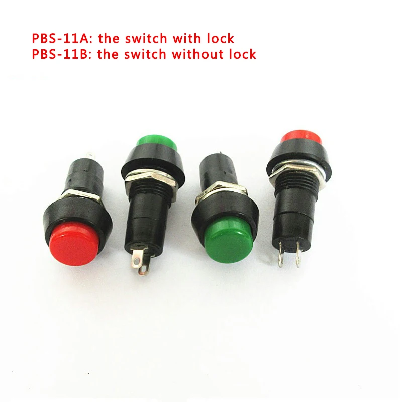 

5pc/set 12mm Plastic Push Button Switch Self-locking/ Switchs mounting hole 3A 150 V PBS-11A PBS-11B PIN