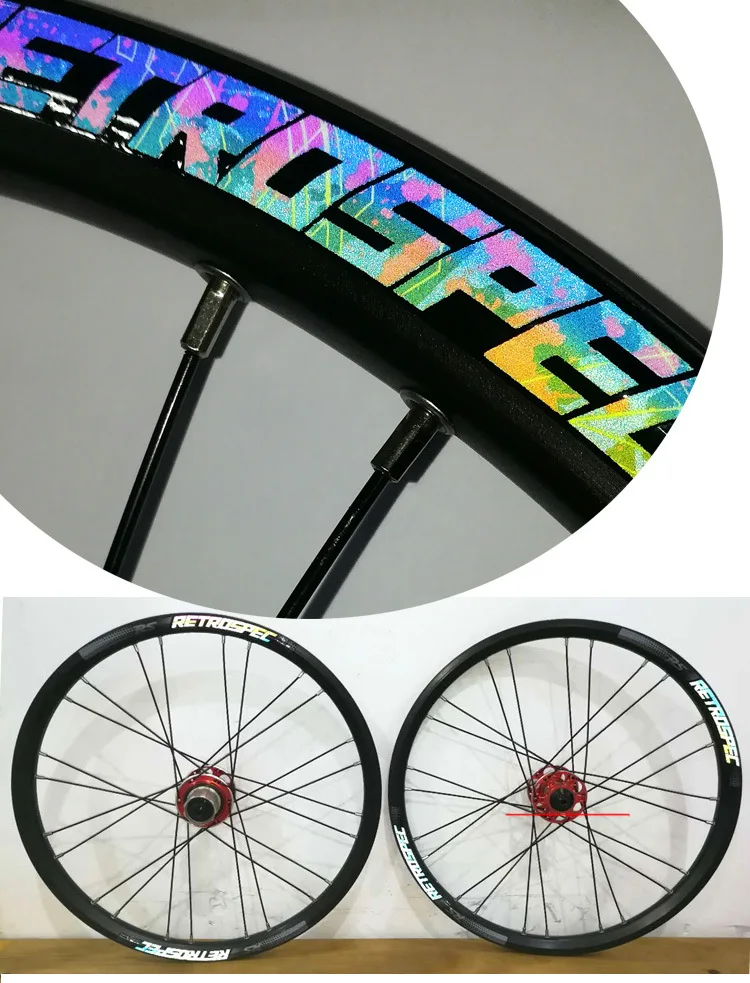 RS складной горный велосипед 20 дюймов 4 Bbearing круглый говорил 24 отверстие алюминиевый сплав дисковый тормоз для BMX диаметр колеса комплект велосипедных колес - Цвет: red hub colorful