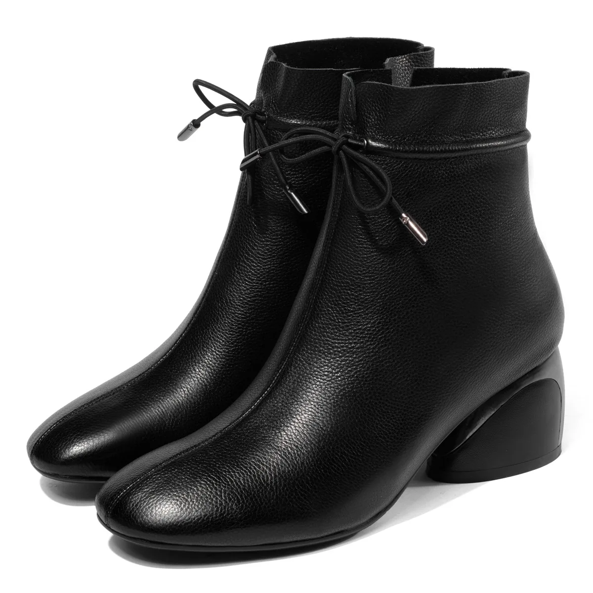 

Plus size 41 women's genuine leather side zip med heel autumn ankle boots soft comfortable short booties bowtie female shoes hot