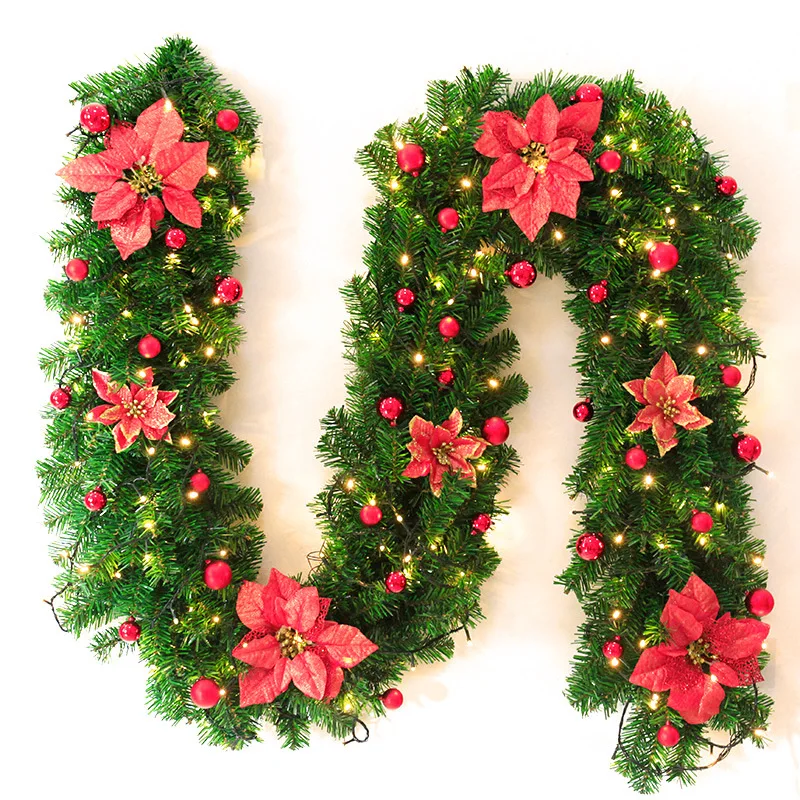 

Artificial Christmas Fireplace Garland Wreath Fake Pine Tree Ornament luxury hanging decorations Xmas cane garlands set 2.7m/9ft