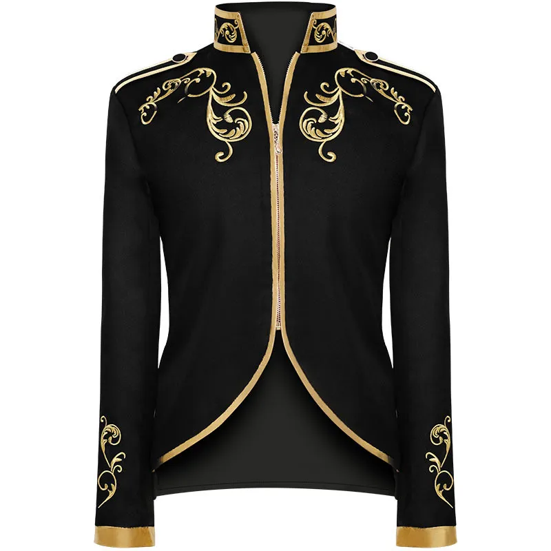 Giacca Da Uomo Elegante Ricamata In Oro Con Principe Di Corte Ricamata Marca Slim Fit Steampunk Gotico Vintage Uniforme Costume Chaquetas Hombre