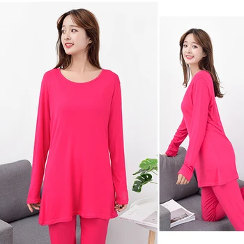 

Autumn And Winter Women Modal Pajamas Set Elastic Thin Homewear Suit Thermal Underwear Intimate Lingerie Plus Fat 7XL Negligee