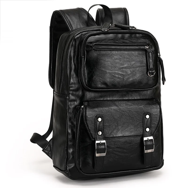 PU Leather Backpack Men Laptop Back pack Male 14 15 15.6 inch Big Travel Black Bags | Багаж и сумки