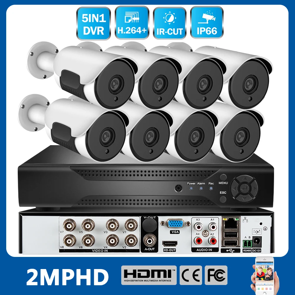 

8CH AHD CCTV System Wireless 1080P HD IR-CUT 5IN1 DVR 8PCS 2.0MP IR Outdoor Waterproof Security Camera System Surveillance Kit