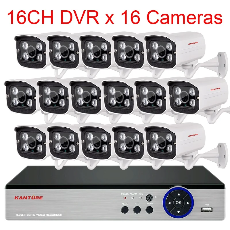 KANTURE h.265+ 16CH 4K Ultra HD cctv dvr комплект 8MP камера ночного видения система безопасности IP66 Водонепроницаемый P2P комплект видеонаблюдения - Цвет: 16CH DVR x 16 Camera