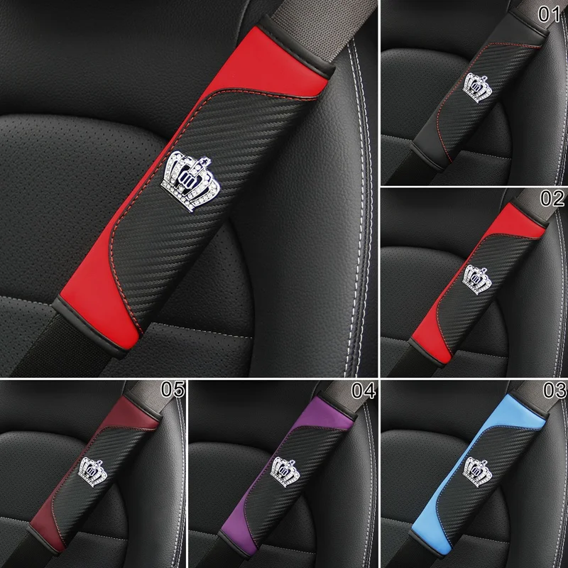 Car Seat Belt Cover Leather Seat Belt Shoulder Pad Crown Crystal