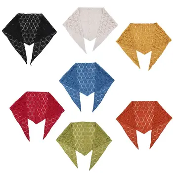 

Women Embroidery Crochet Shawl Neckerchief Lady Female Casual Soft Breathable Cotton Triangle Neck Scarf Party Festival Decor