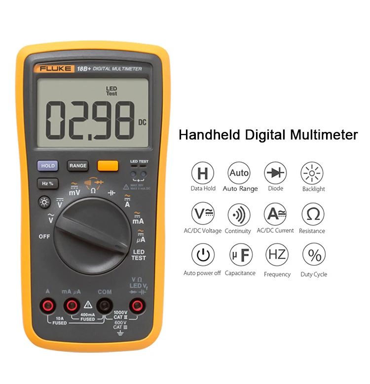 FLUKE 18B+ светодиодный AC/DC напряжение тока цифровой мультиметр и преобразователь переменного тока клещи