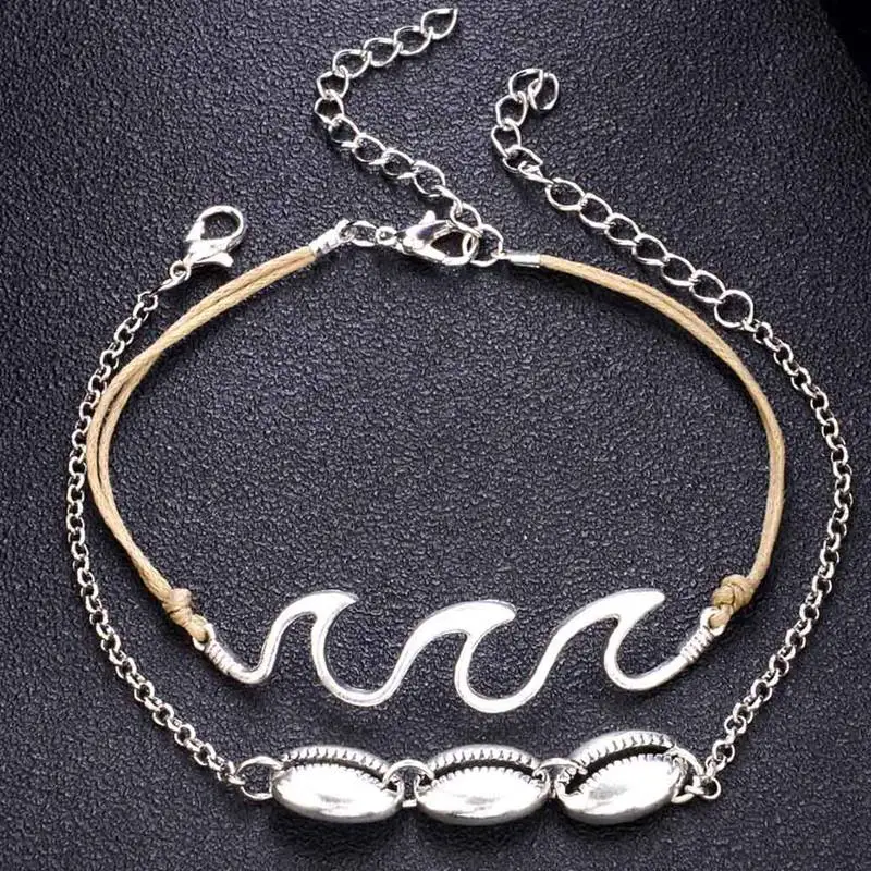 Boho Beach Wave Shell Anklets Set For Women Shell Anklet Bracelets On The Leg Bohemian Foot Ocean Jewelry Gift