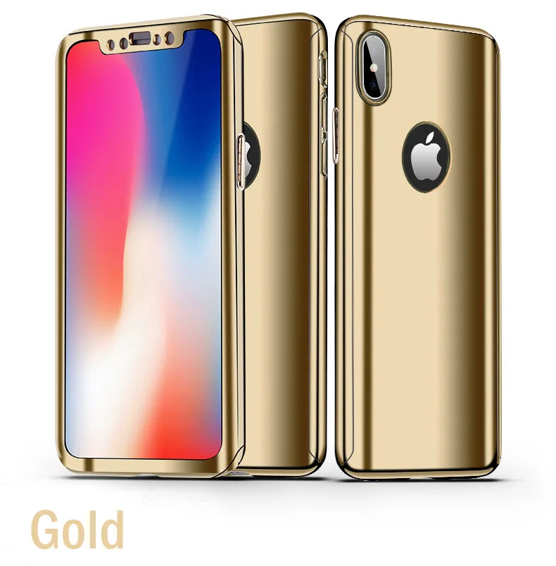 Покрытие 360 Полное покрытие для Apple iphone 7 iphone X Xr Xs Max зеркальный чехол для телефона для iphone 7 8 6 6S Plus блестящая Капа со стеклом