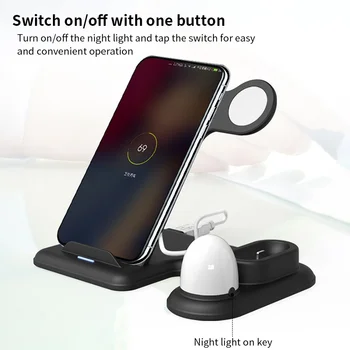 

Onever Wireless Charger Stand Dock Fast Wireless Charging Dock Bracket Holder 3 in 1 Large Sensing Distance Range Night Light