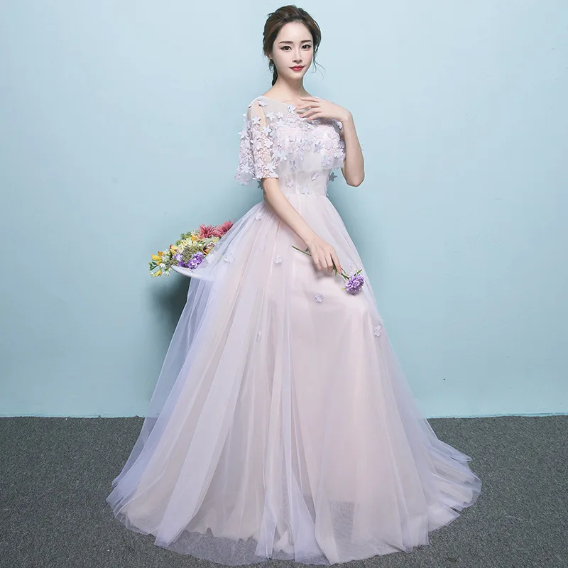 

Mingli Tengda Contrast Color Lace Flower Evening Dresses Temperament Party Student formal Dress Long Evening Dress Half Sleeve