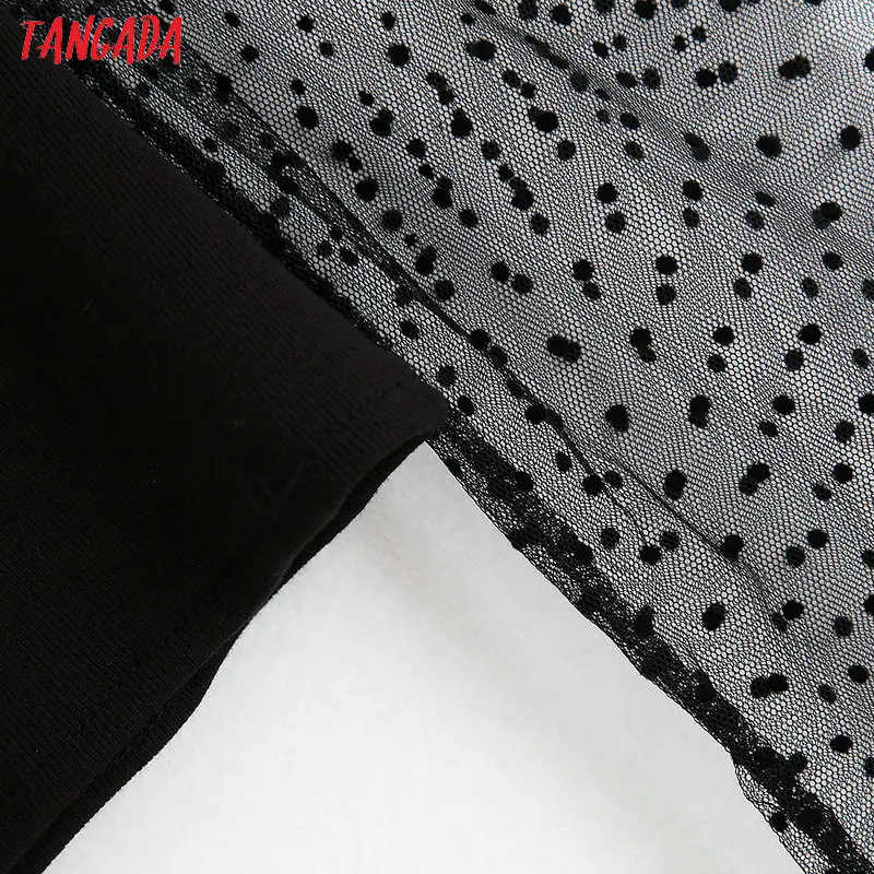 Tangada Женская эластичная черная блузка короткий стиль модные леггинсы с принтом рубашки с длинными рукавами женские шикарные топы BE675